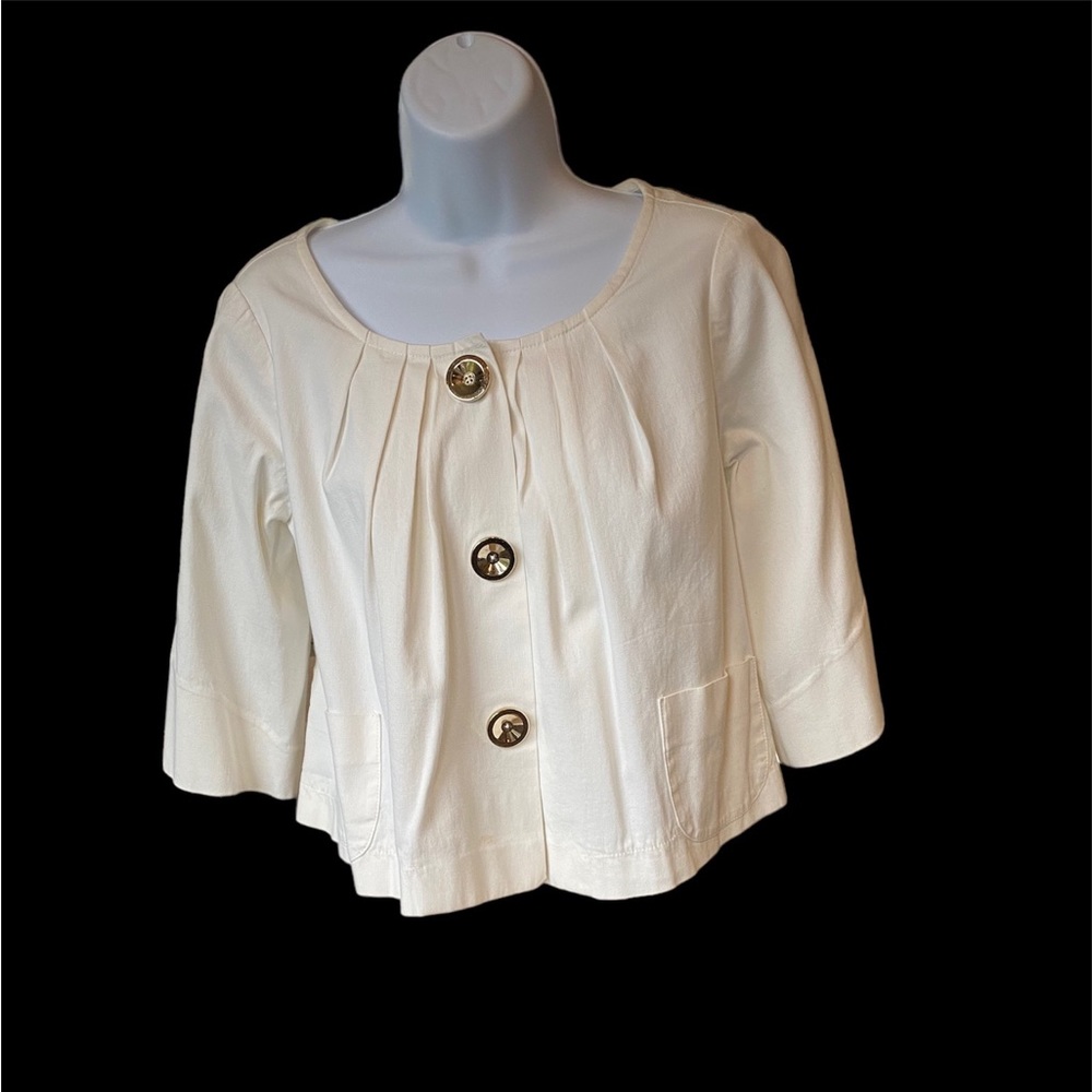 Vintage Shin Choi Swing Jacket Short Size Small White 3/4 sleeve Gold Button